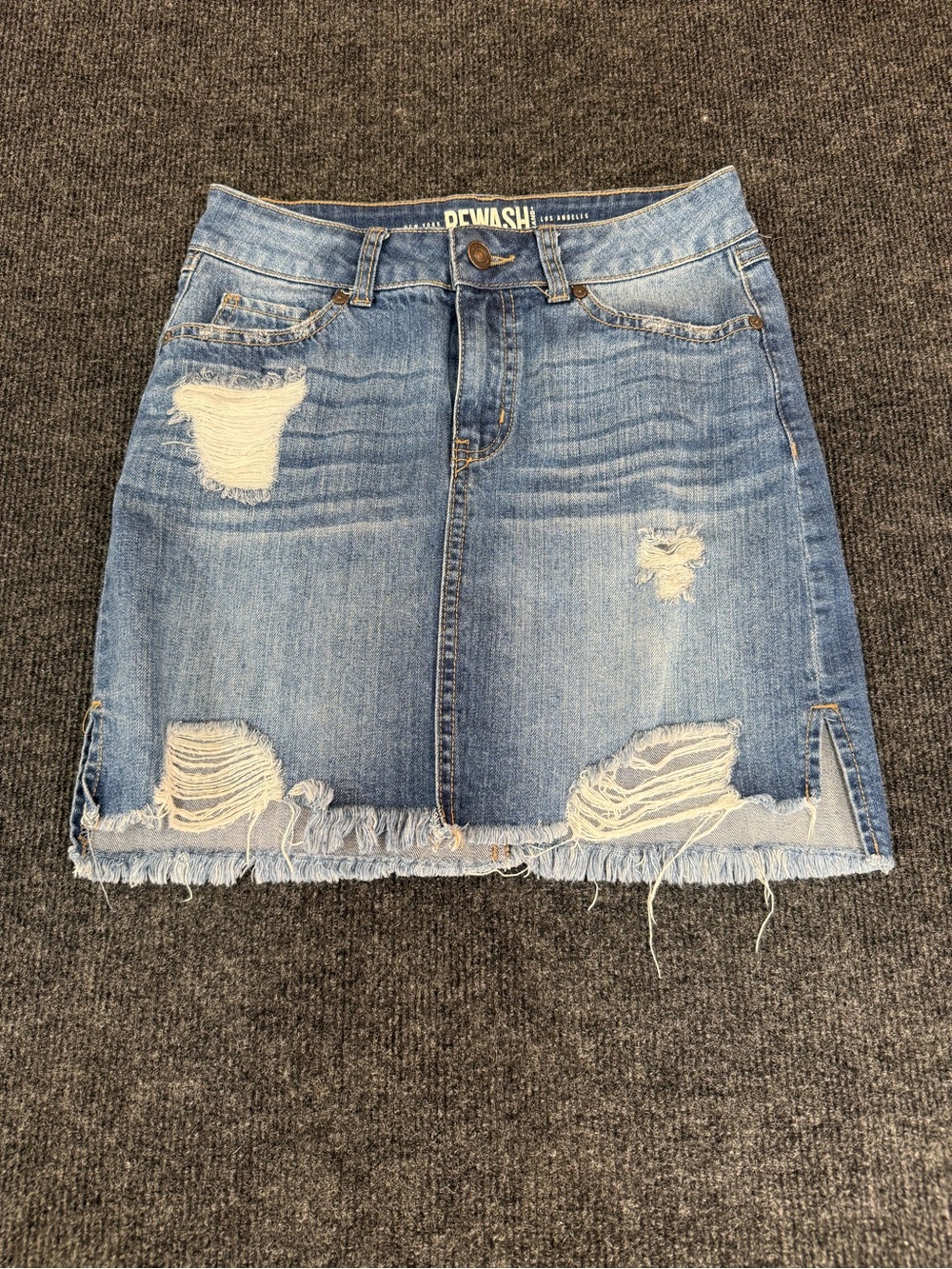 Rewashed Distressed Light Blue Denim Skirt - Denim Wash